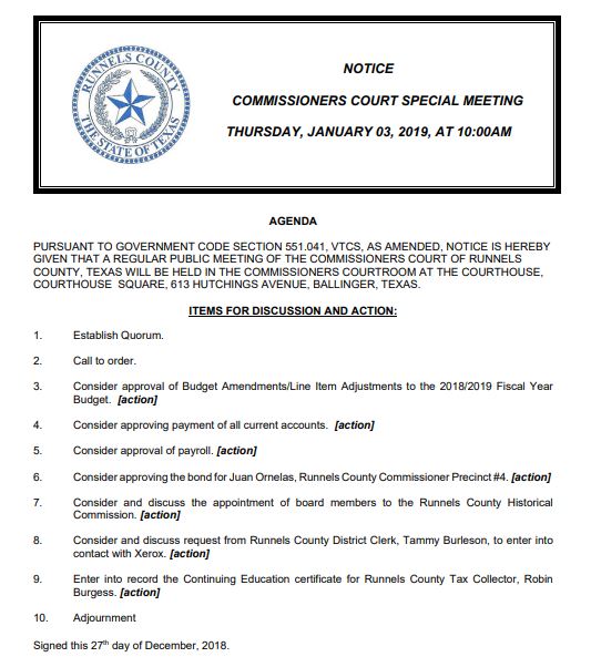 Commisioners Court 1-3-19